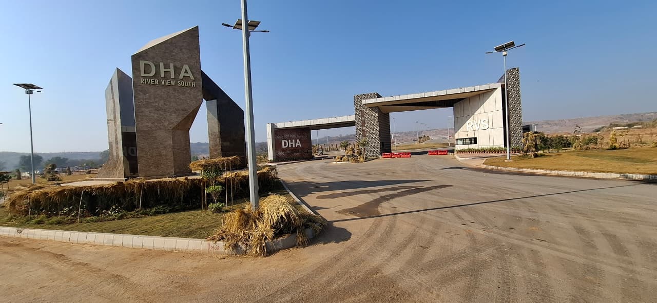 DHA River View South entrance gate and approach road