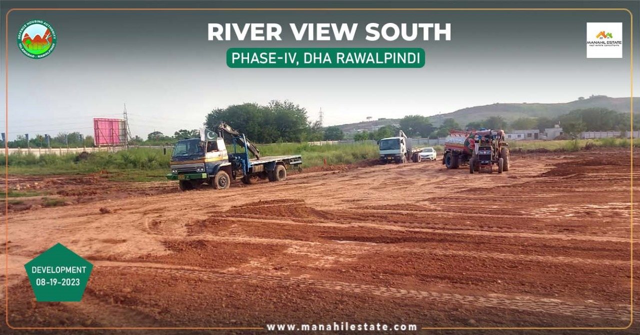 Vehicles across River View South earthworks, 19 August 2023